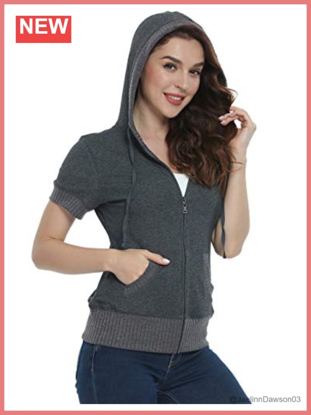 Women's Short Sleeve Full Zip Up Cotton Slim Fit Hoodie Sweatshirt Pocket